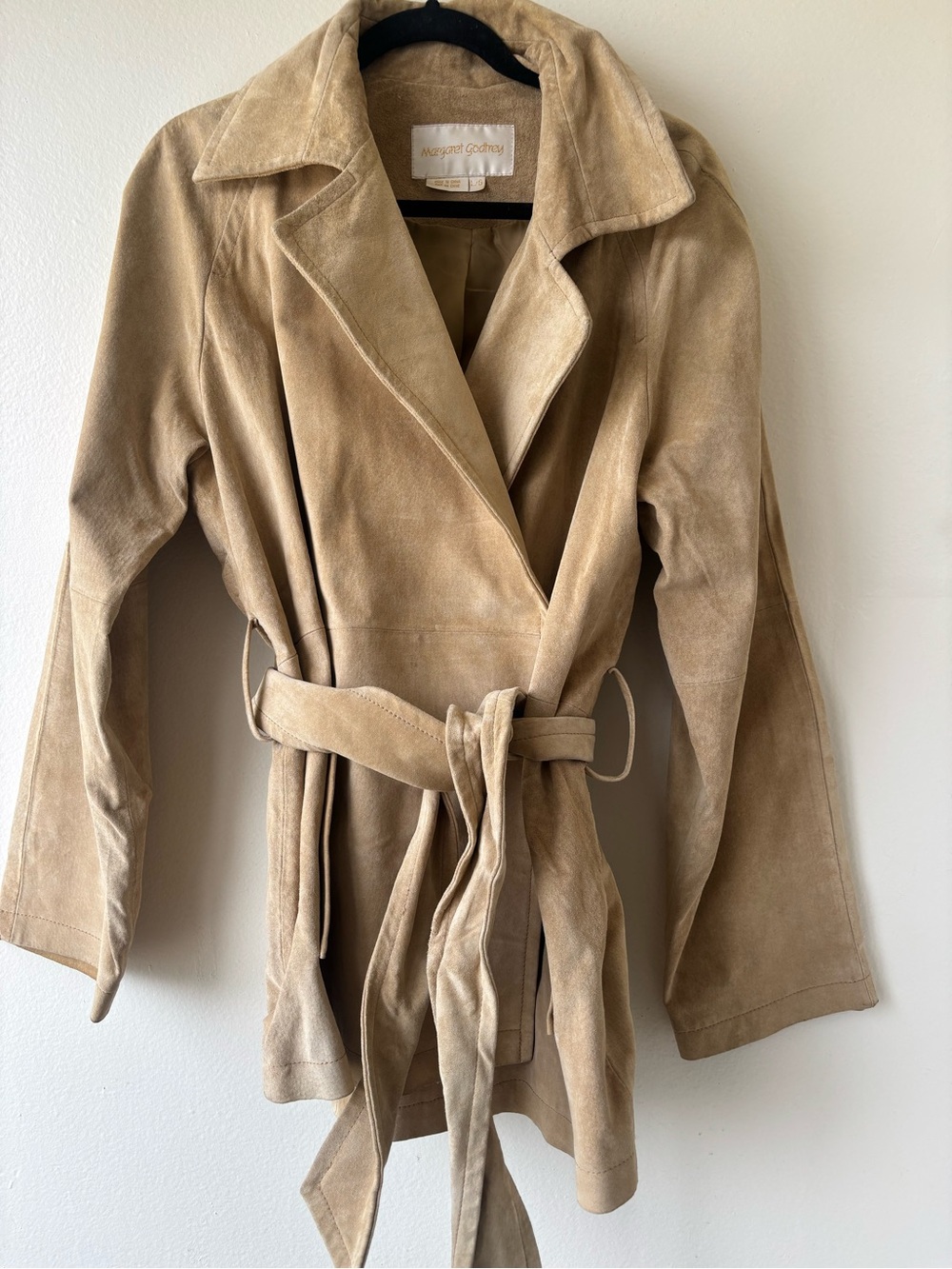 Margaret Godfrey Tan Suede Belted Trench Coat
